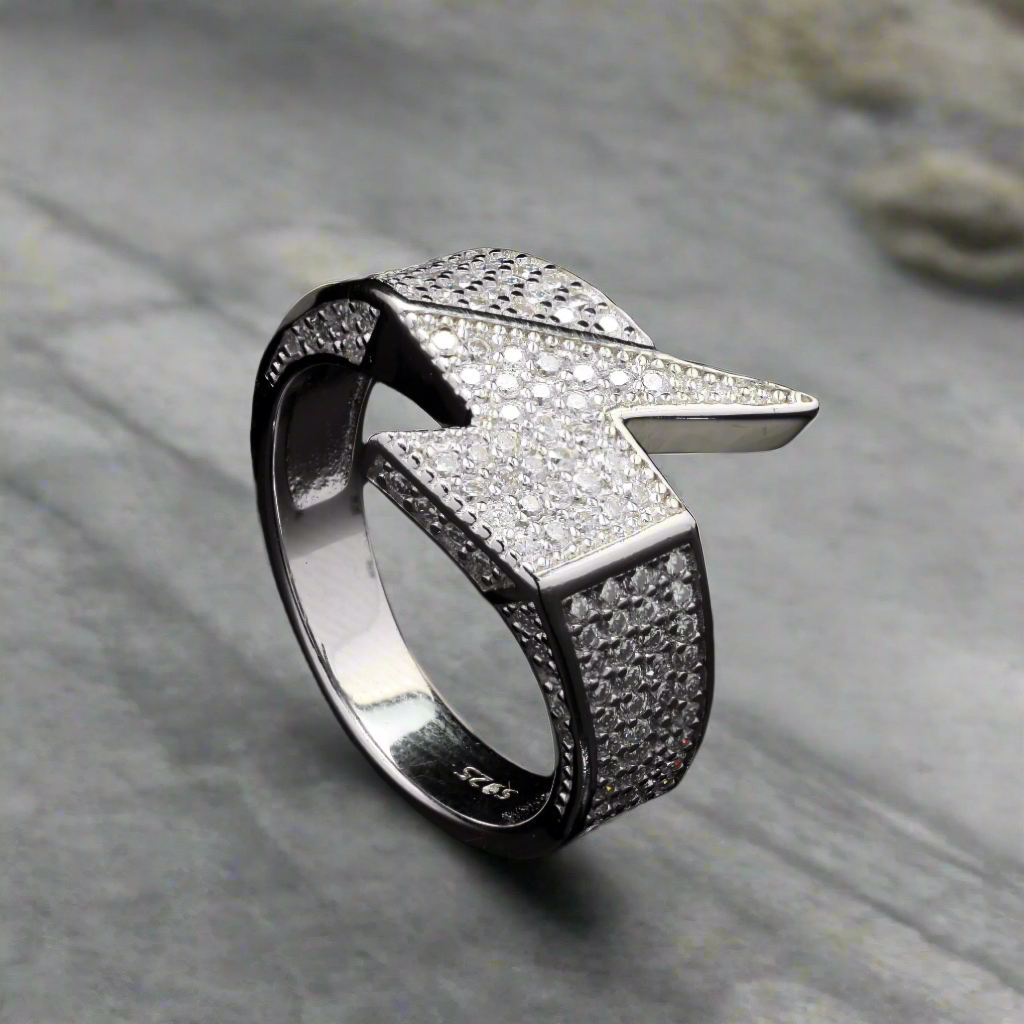 Silver Moissanite Thunder Ring in Sterling Silver for him