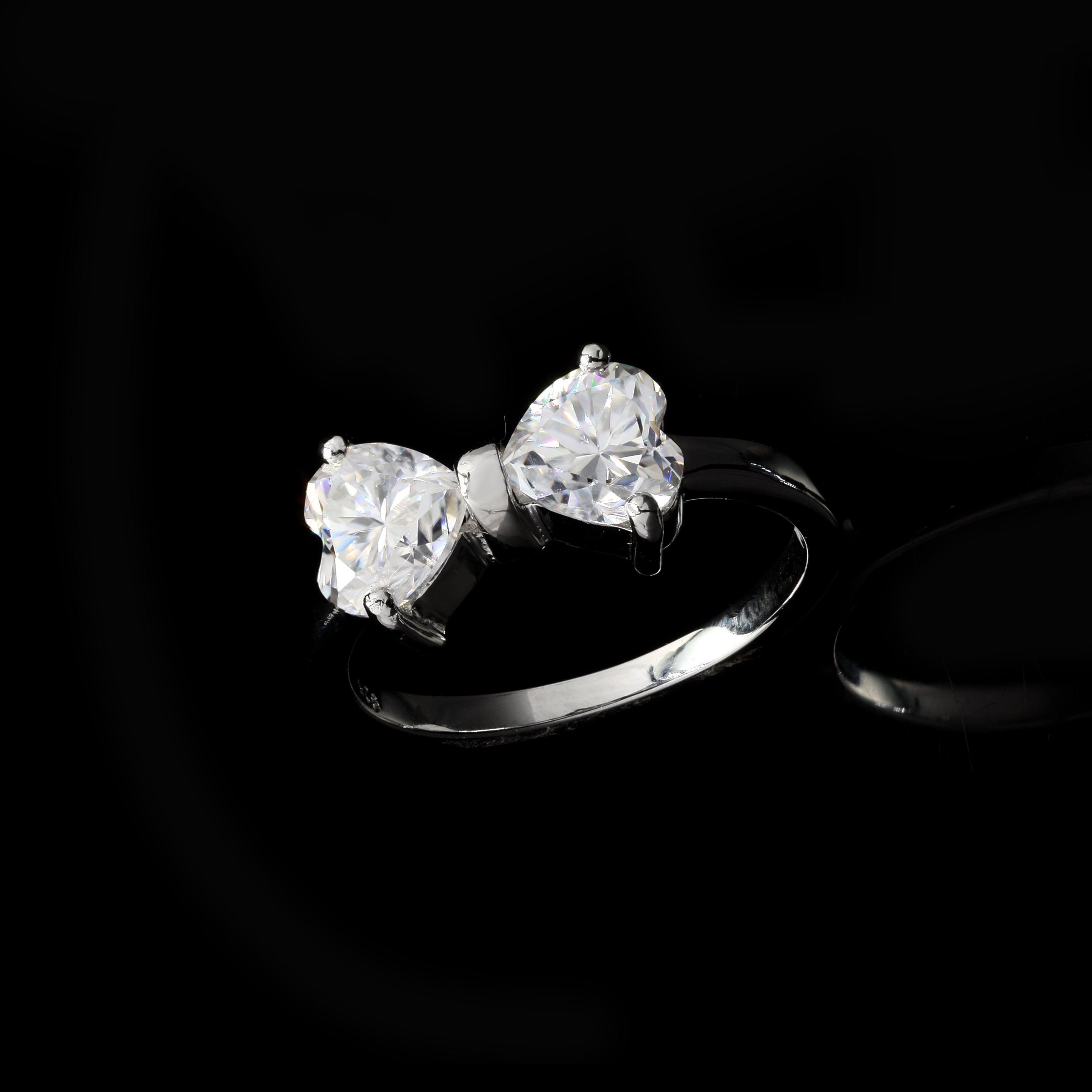 Two Stone Bow Ring, Two Heart Shape Moissanite Bow Style Ring, Bow Tie Moissanite Ring