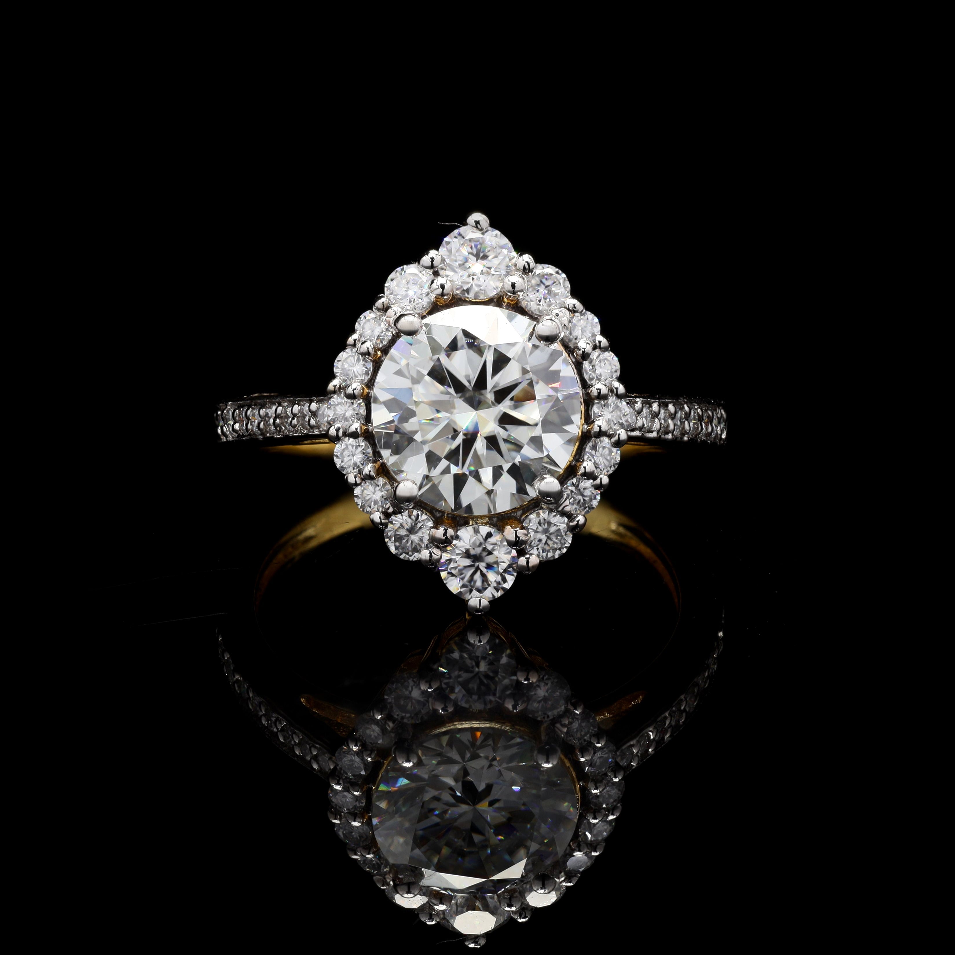 Round Halo Engagement Ring with Moissanite in Sterling Silver