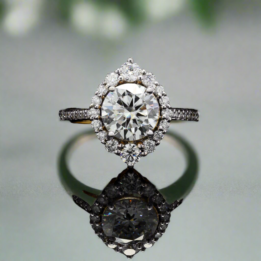 Round Halo Engagement Ring with Moissanite in Sterling Silver