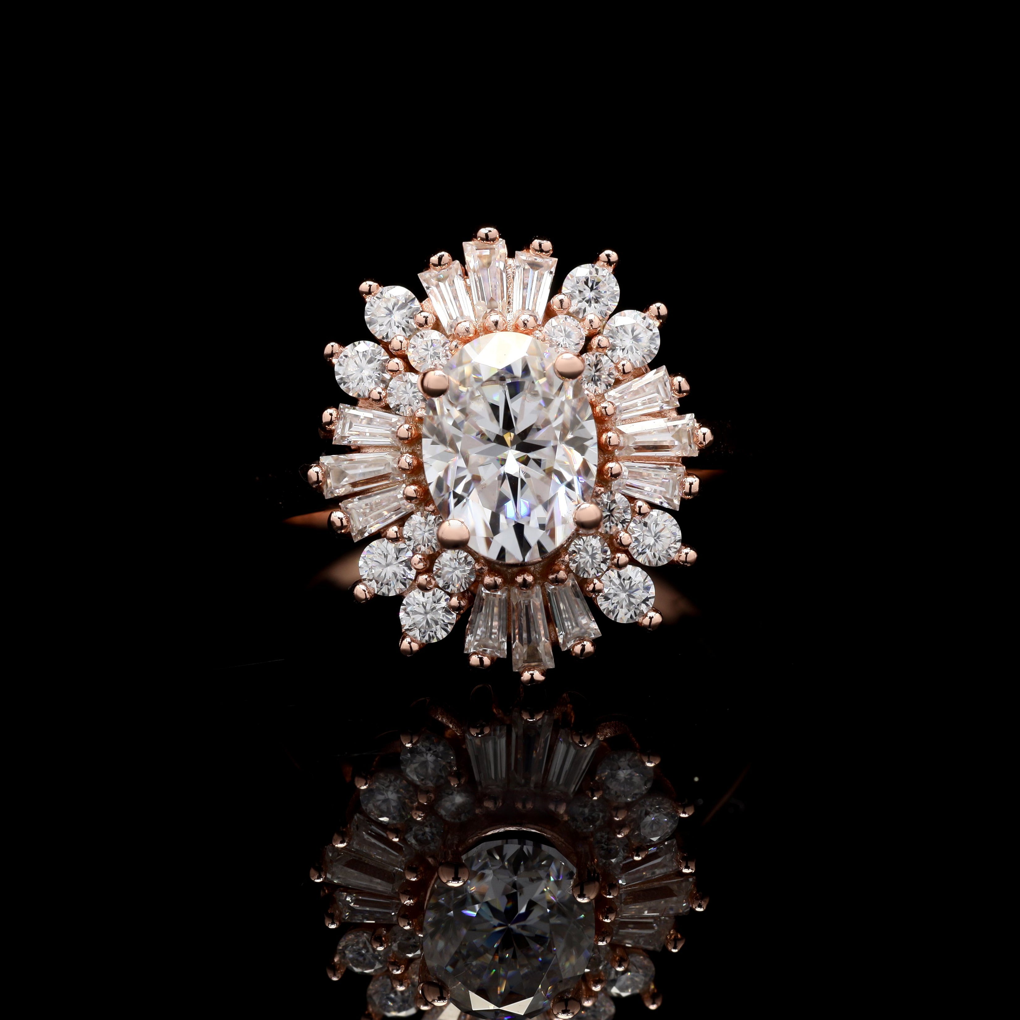 Star Burst Round Moissanite Diamond Ring