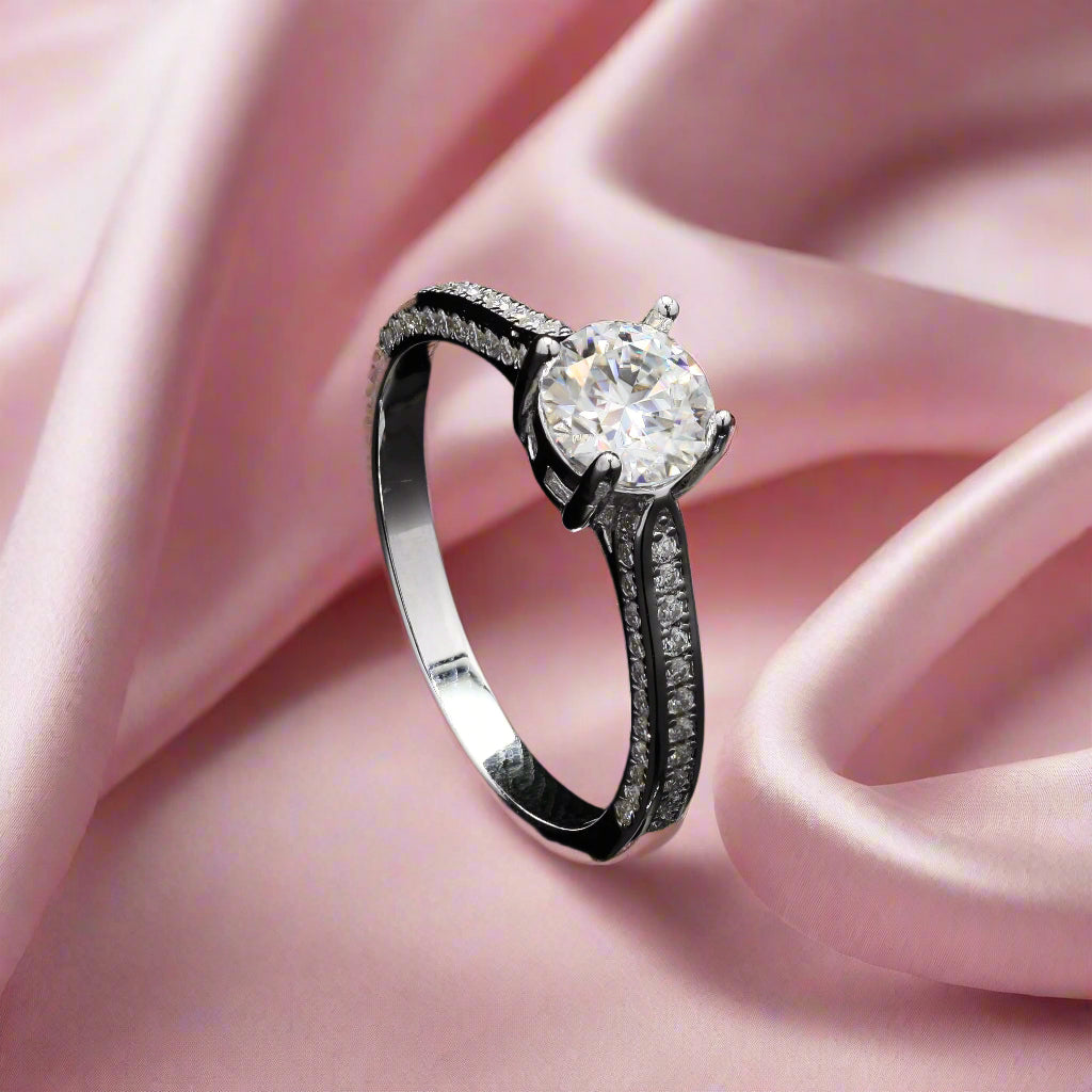 4 Prong Silver Moissanite Wedding Ring