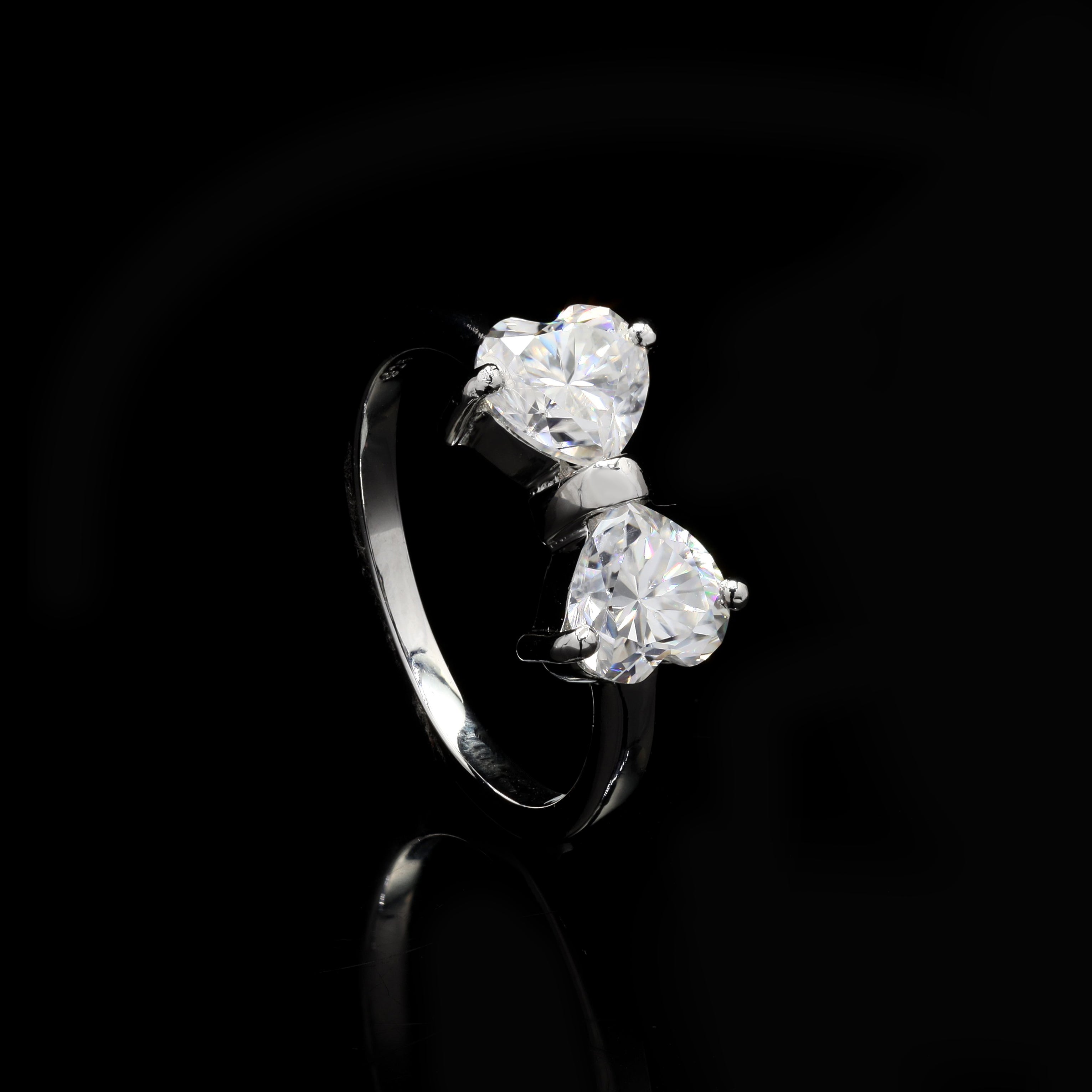 Two Stone Bow Ring, Two Heart Shape Moissanite Bow Style Ring, Bow Tie Moissanite Ring