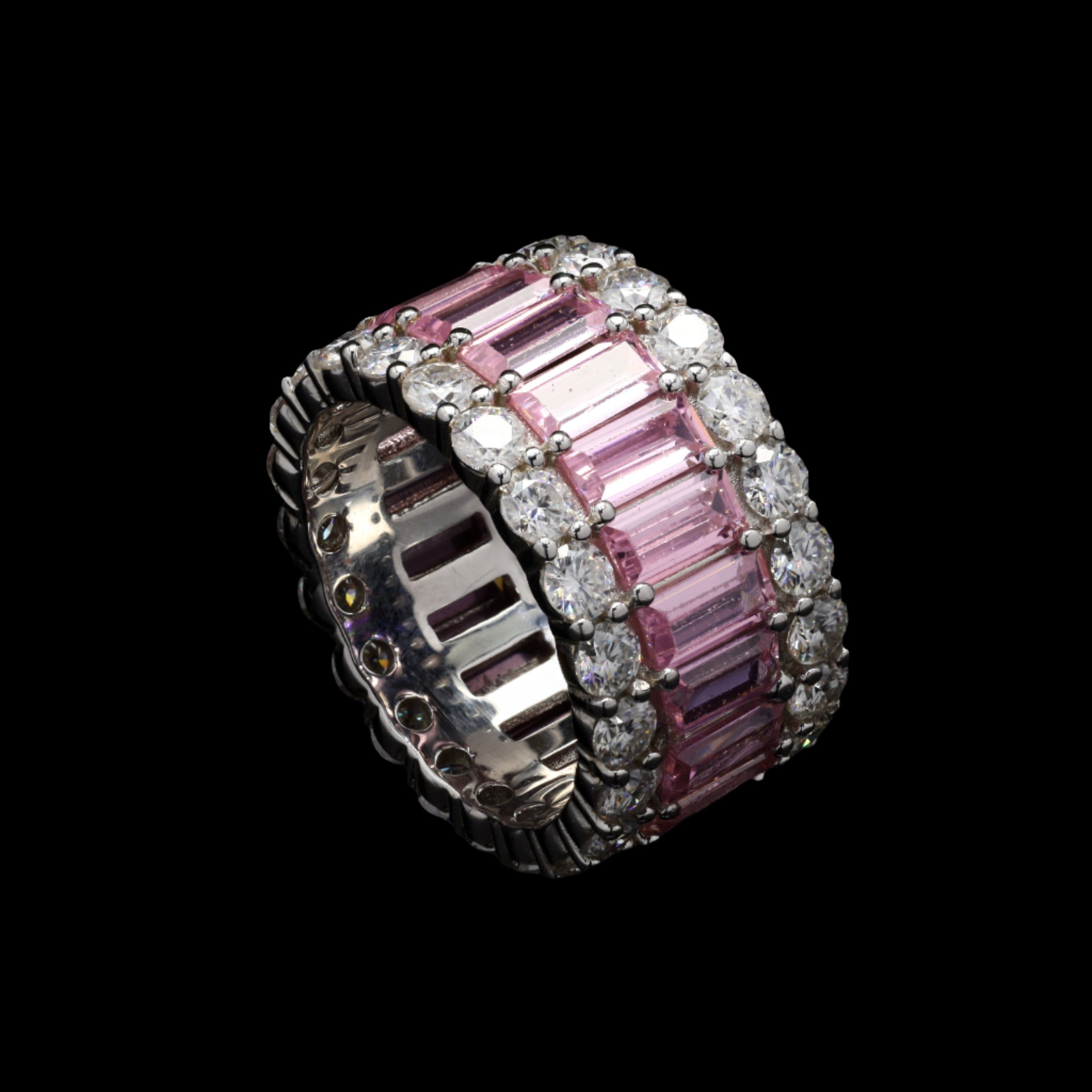 Classic Baguette Eternity Ring Band with Moissanite in Sterling Silver