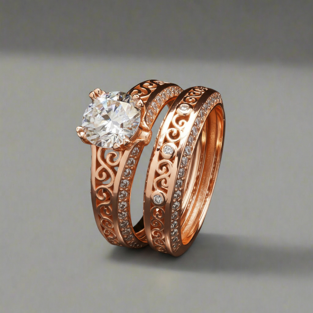 Elegant design Filigree Engagement Ring with Moissanite in Sterling Silver