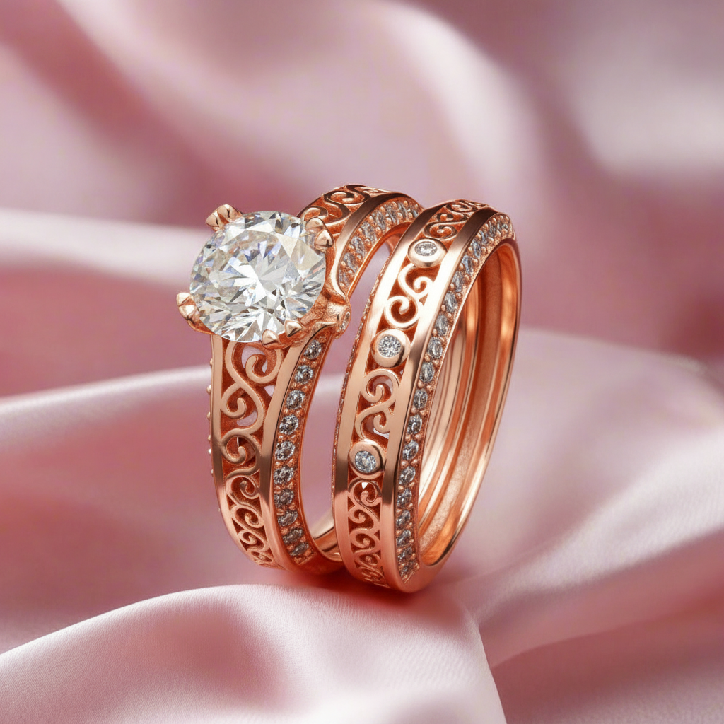 Elegant design Filigree Engagement Ring with Moissanite in Sterling Silver