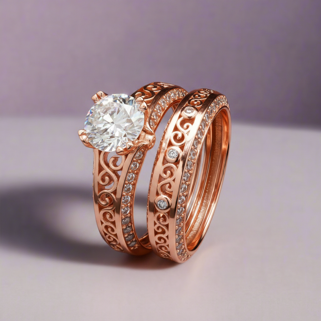 Elegant design Filigree Engagement Ring with Moissanite in Sterling Silver