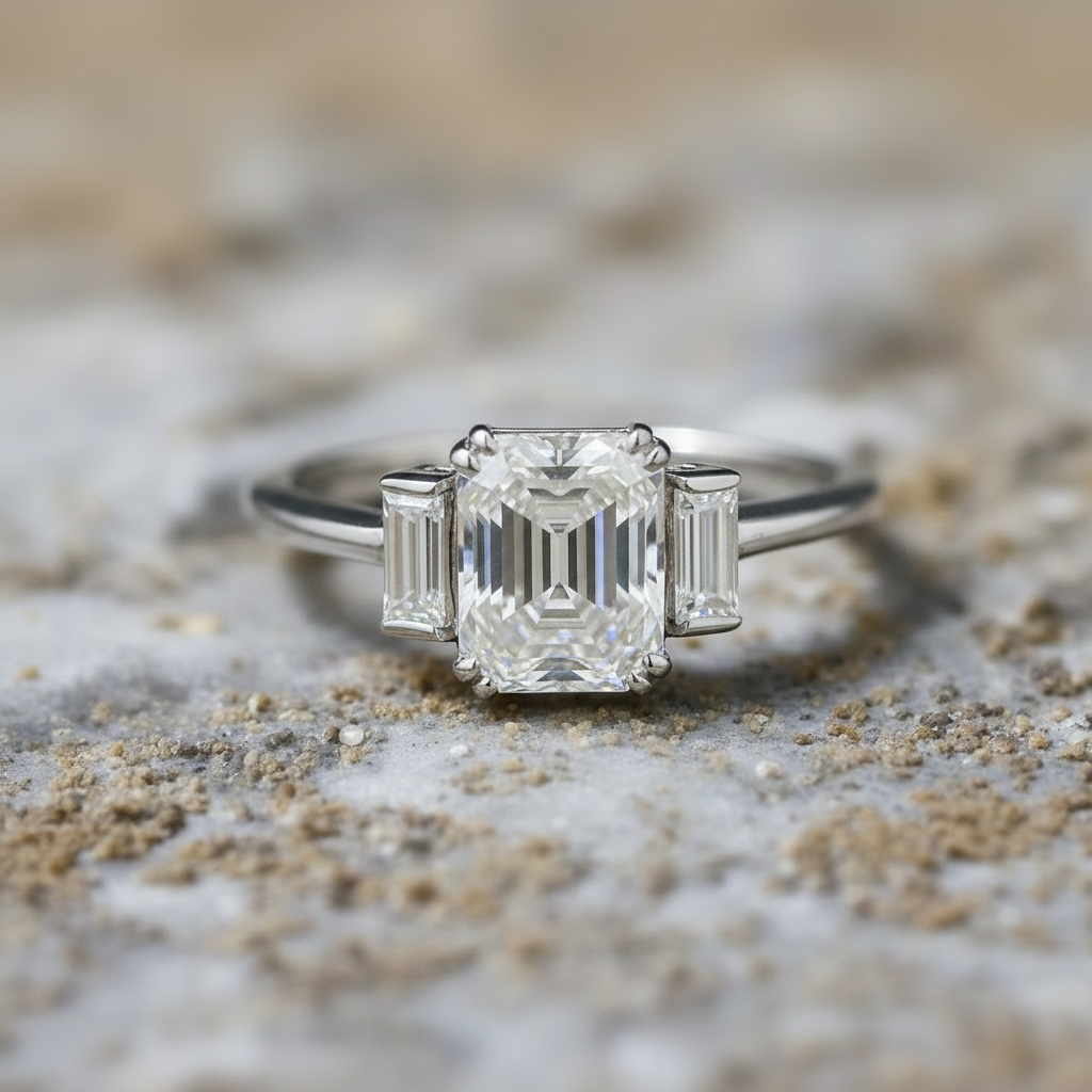 Vintage 3 stone 925 Sterling Silver Ring in Moissanite