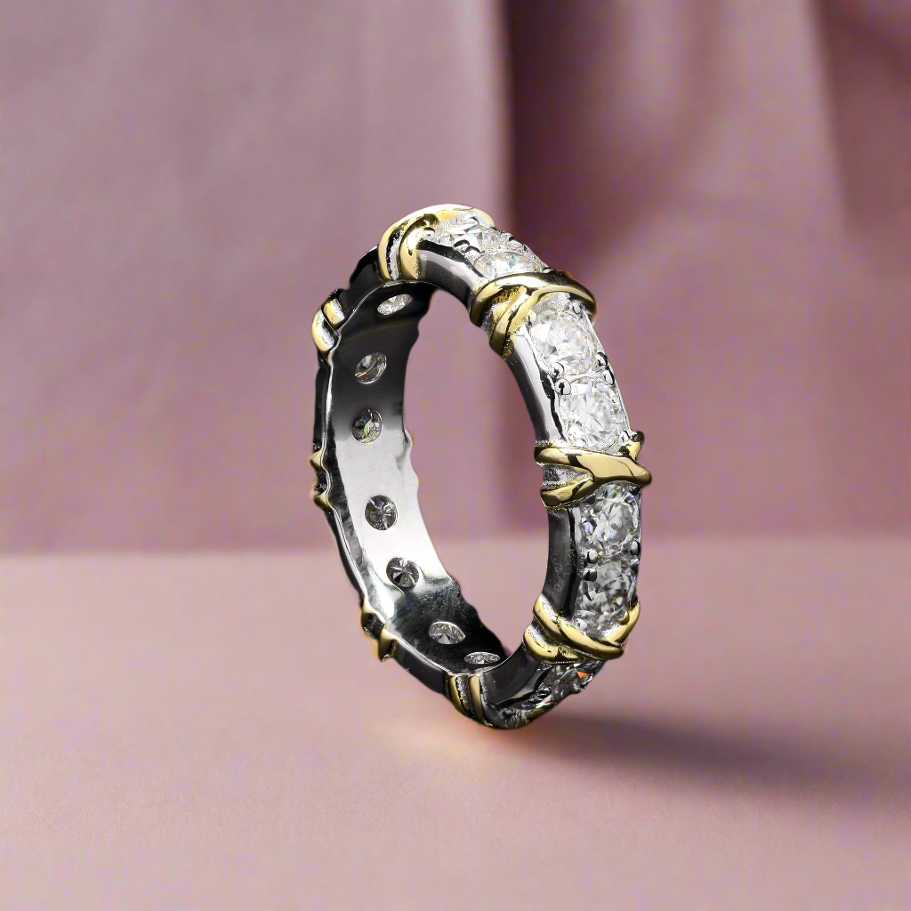 Classic Band Ring with Moissanite in Sterling Silver