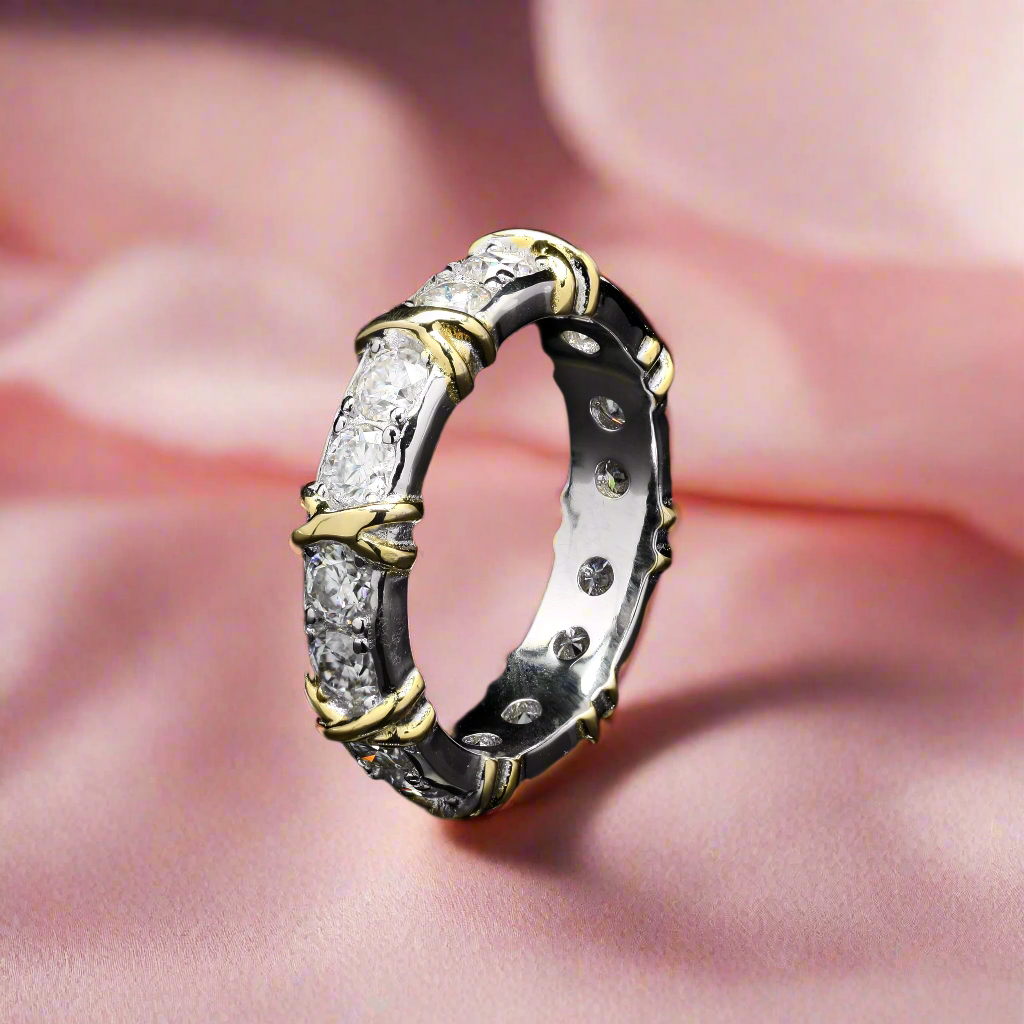 Classic Band Ring with Moissanite in Sterling Silver