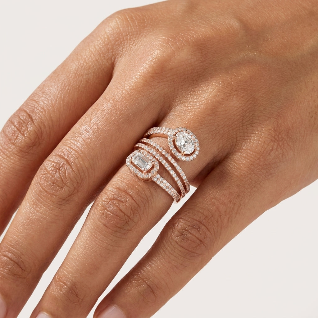 Sterling Silver with Rose Gold Rhodium 3 layer Engagement Ring