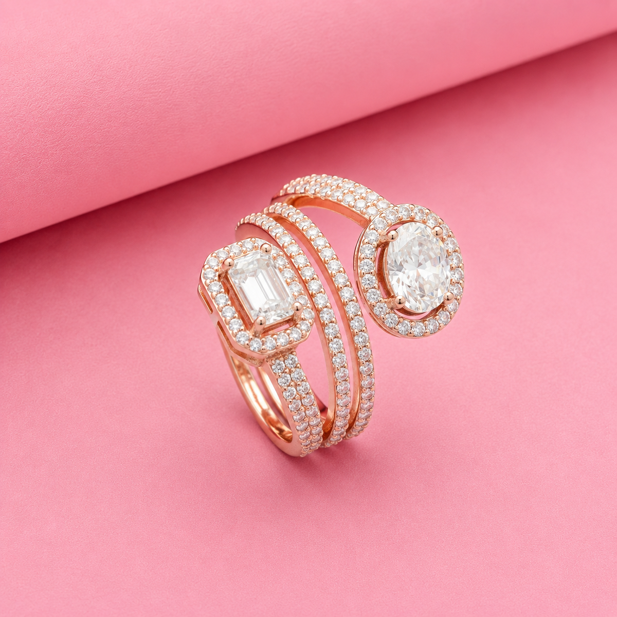 Sterling Silver with Rose Gold Rhodium 3 layer Engagement Ring