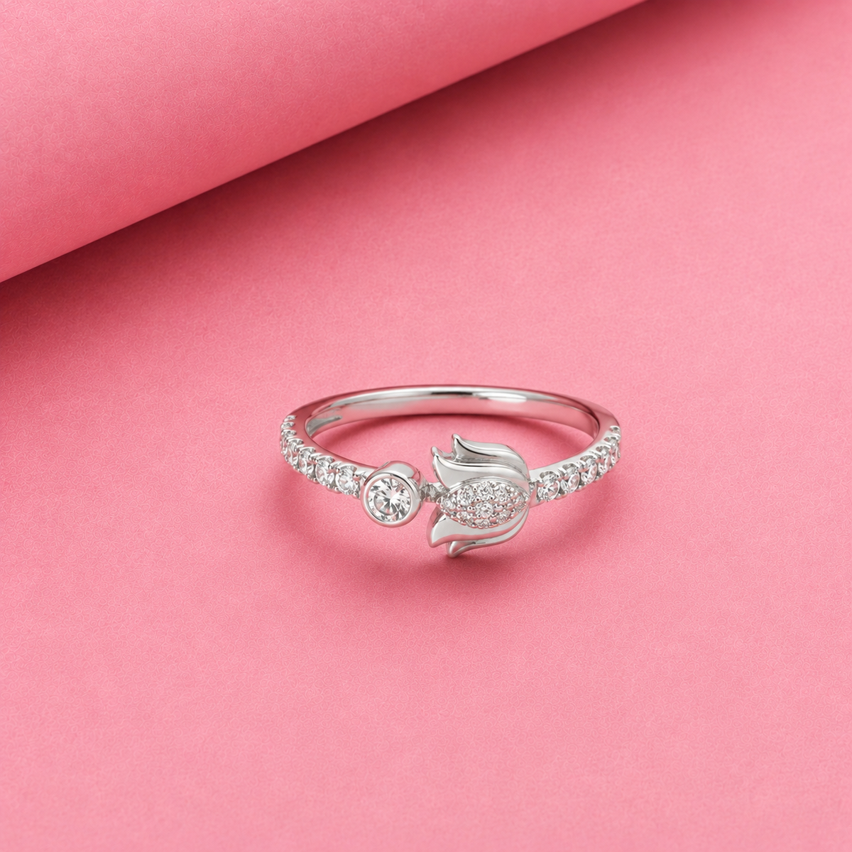 Sterling silver Lotus ring with Moissanite Diamond