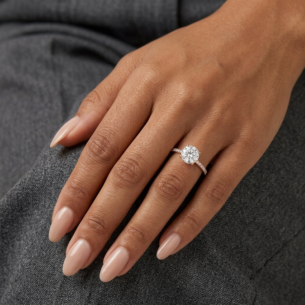 Rose Gold Round Solitaire Moissanite Ring in Sterling Silver