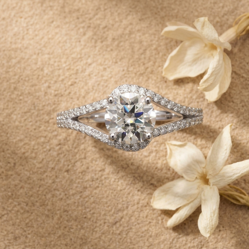 Solitaire Engagement Ring with Moissanite and Sterling Silver