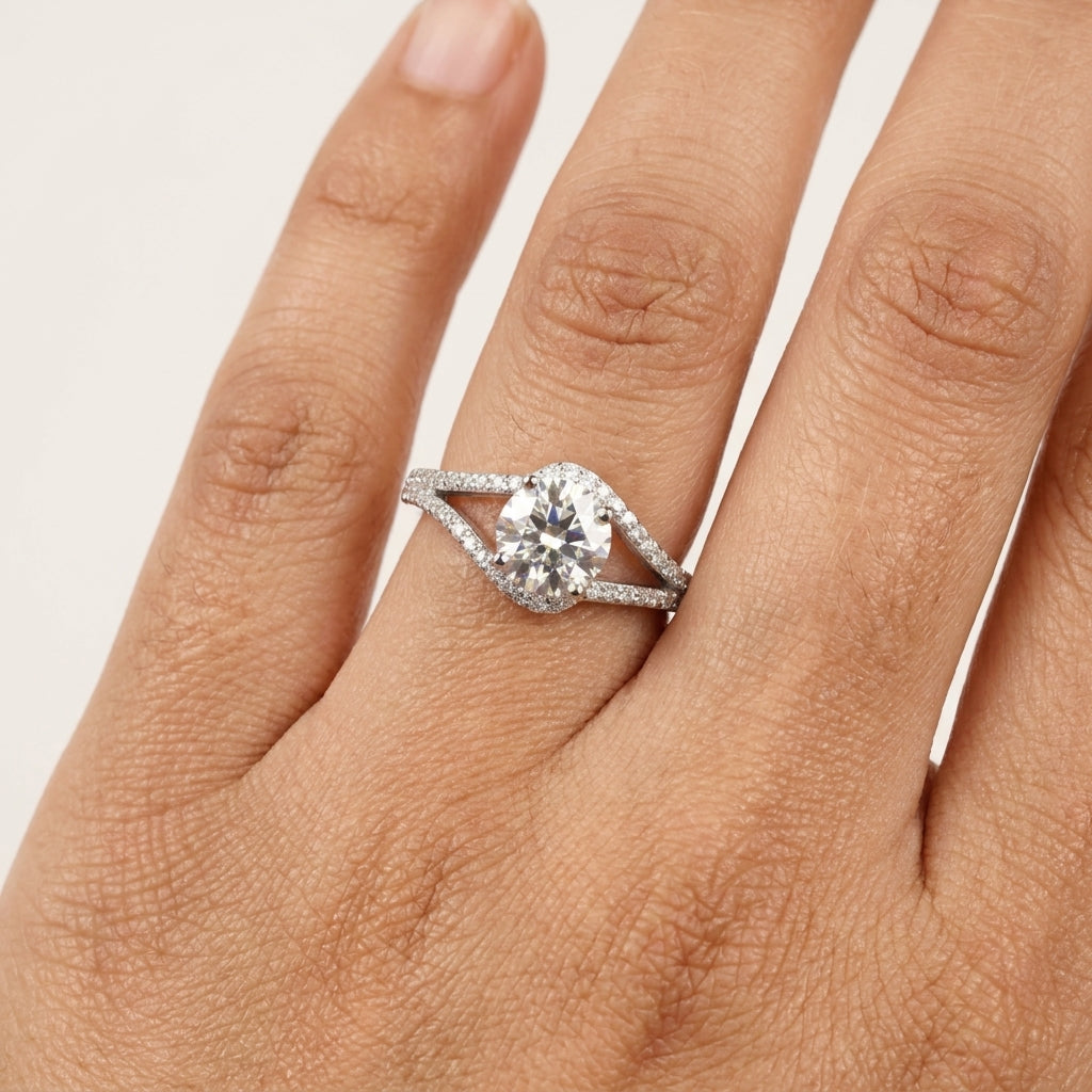 Solitaire Engagement Ring with Moissanite and Sterling Silver