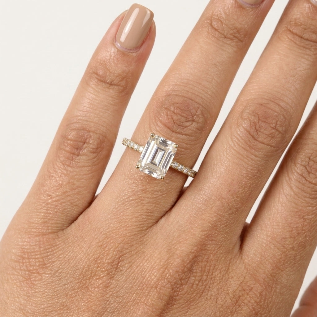 Mouni Roy inspired Emerald Cut Engagement Ring in Sterling Silver