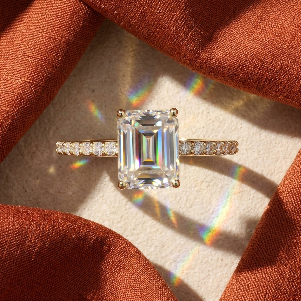 Mouni Roy inspired Emerald Cut Engagement Ring in Sterling Silver