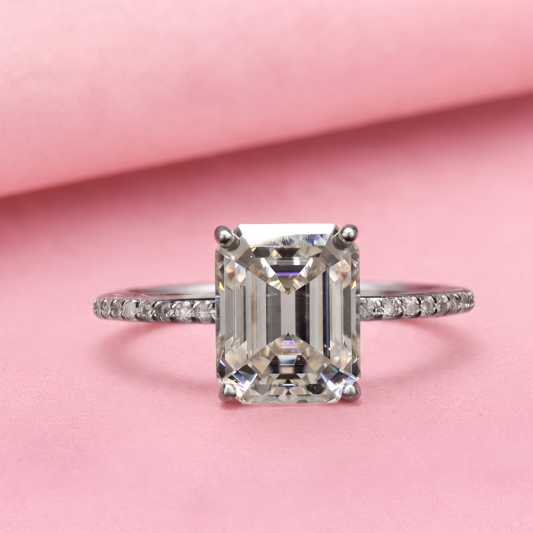 Mouni Roy inspired Emerald Cut Engagement Ring in Sterling Silver