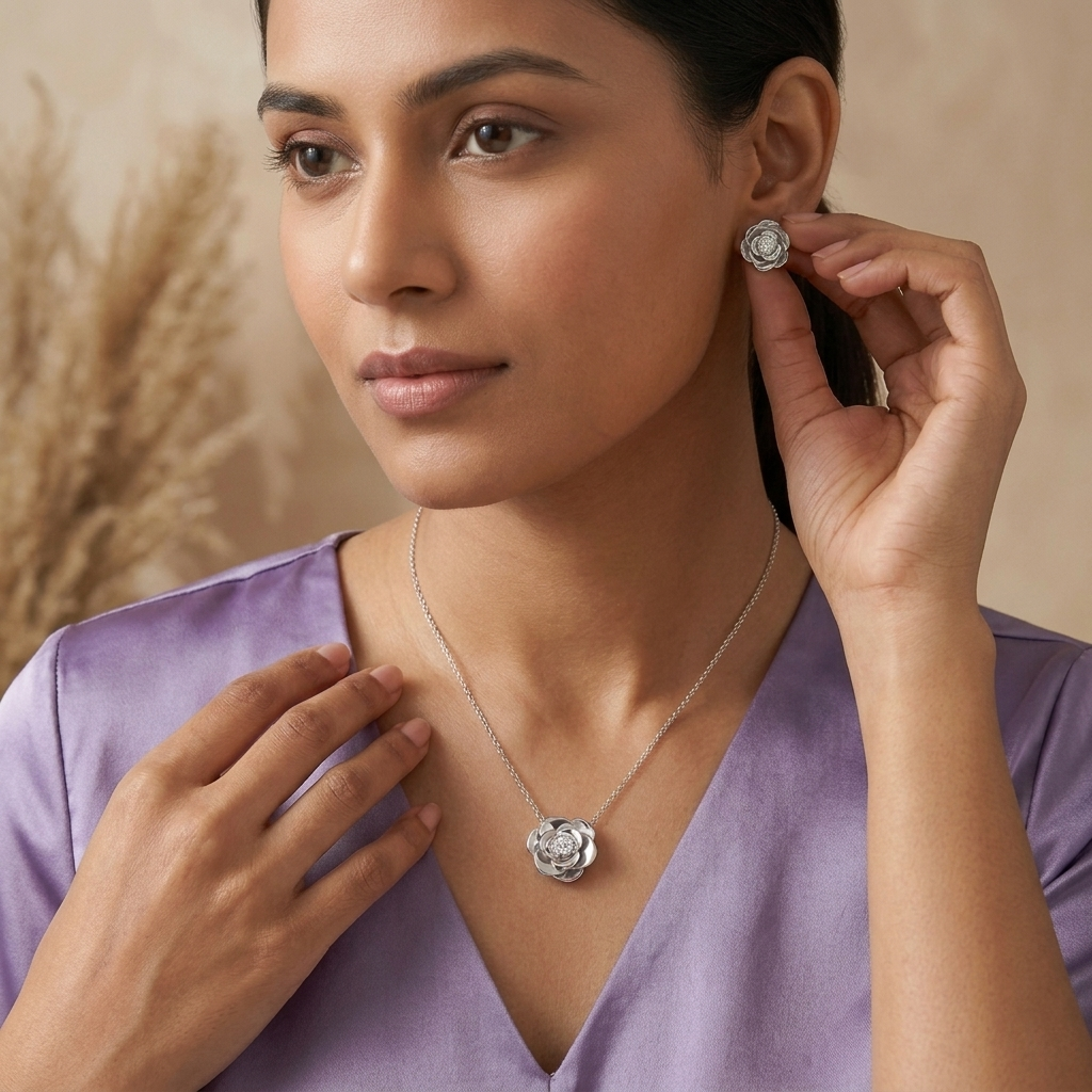 Eterna Rose Statement Pendant Set with Moissanite