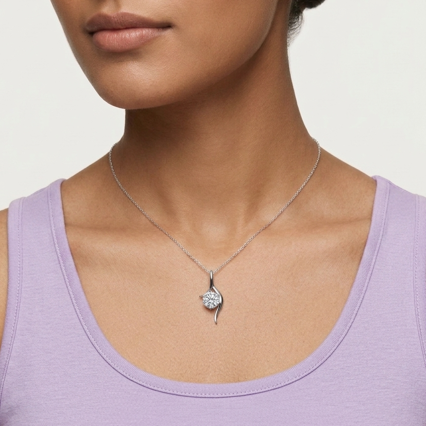 925 Sterling silver Swirl Pendant in 1 Ct Moissanite Diamond