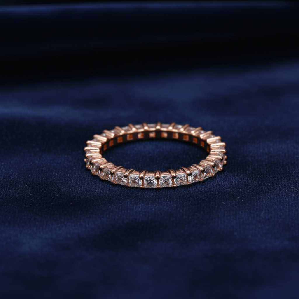 Rose Gold Moissanite Diamond Band Ring in Sterling silver
