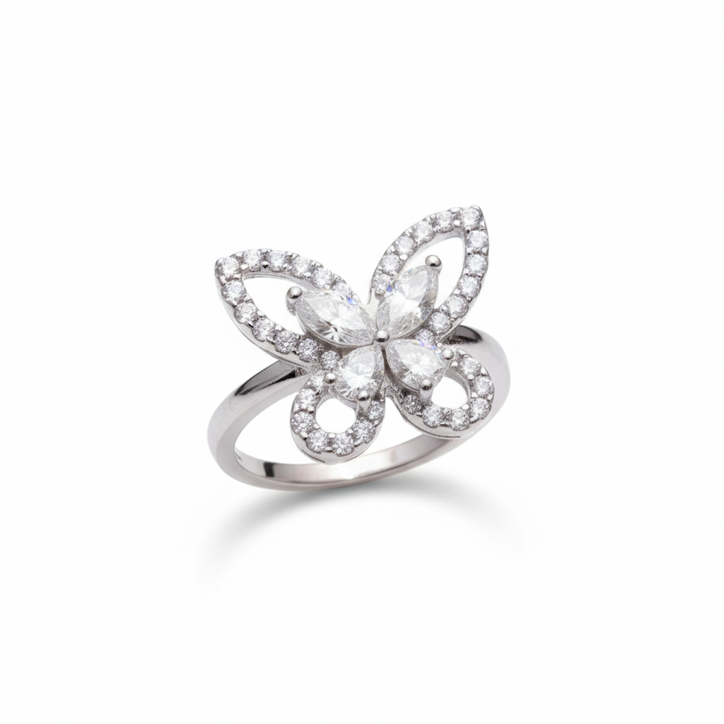 Sterling silver Butterfly Ring with Moissanite in Sterling Silver