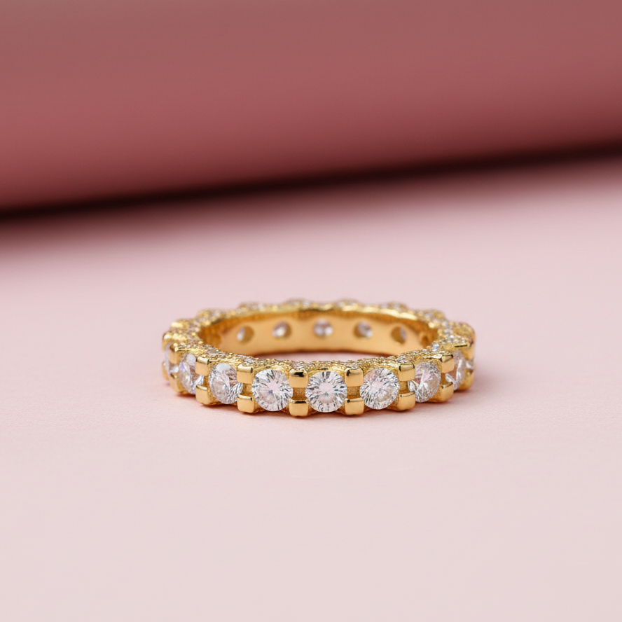 Mystic Cascade Loop Band Ring with Moissanite in Sterling Silver