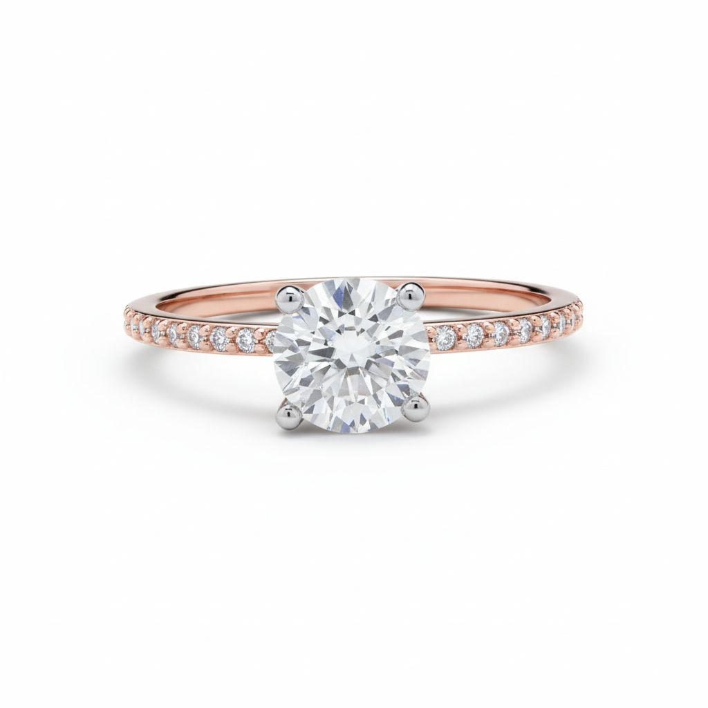 Rose Gold Round Solitaire Moissanite Ring in Sterling Silver