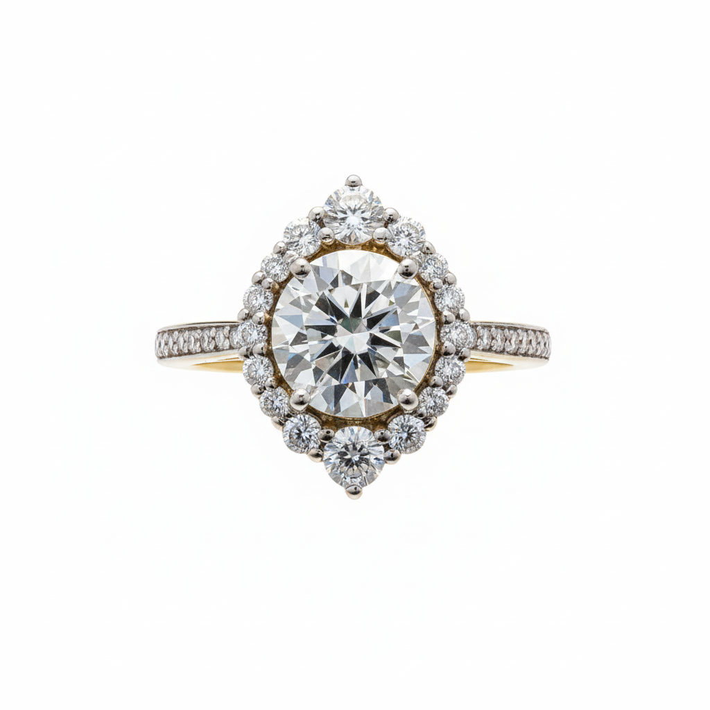 Round Halo Engagement Ring with Moissanite in Sterling Silver