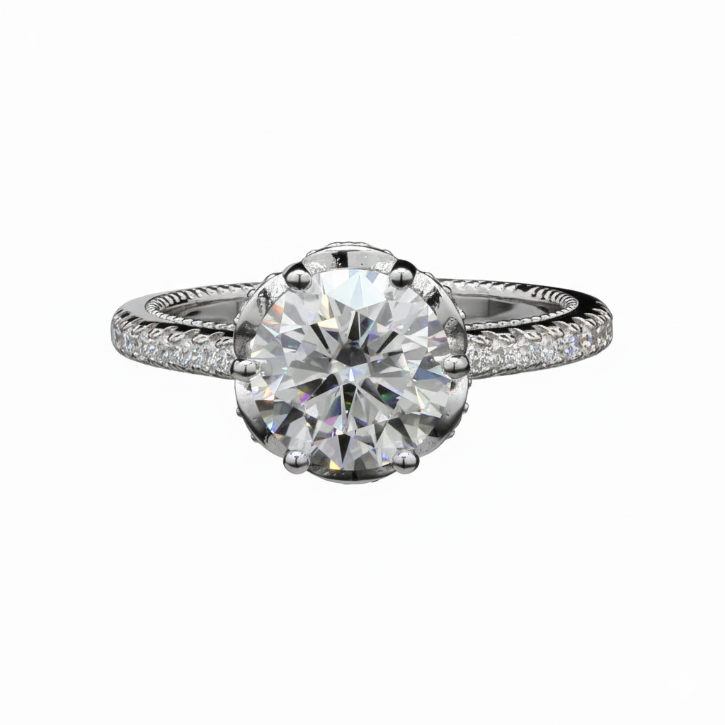 Round Solitaire Enagement Ring in Sterling Silver with Moissanite