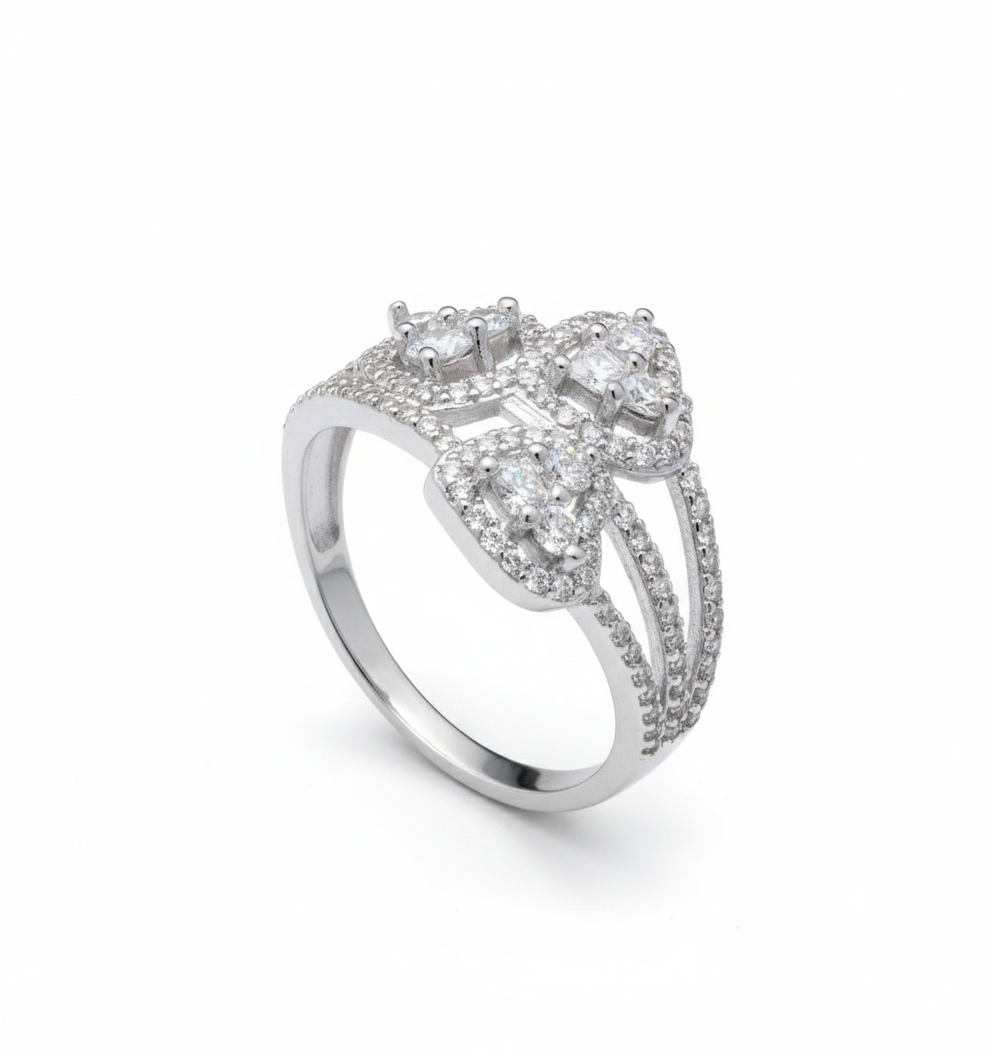 3 Stone Moissanite Heart Ring in Sterling Silver
