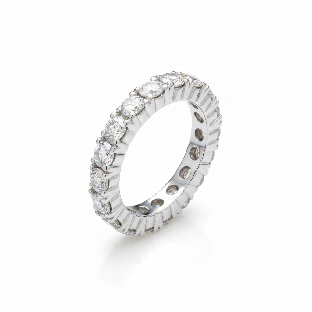 Eternity Stackable Band Ring with Moissanite in Sterling Silver