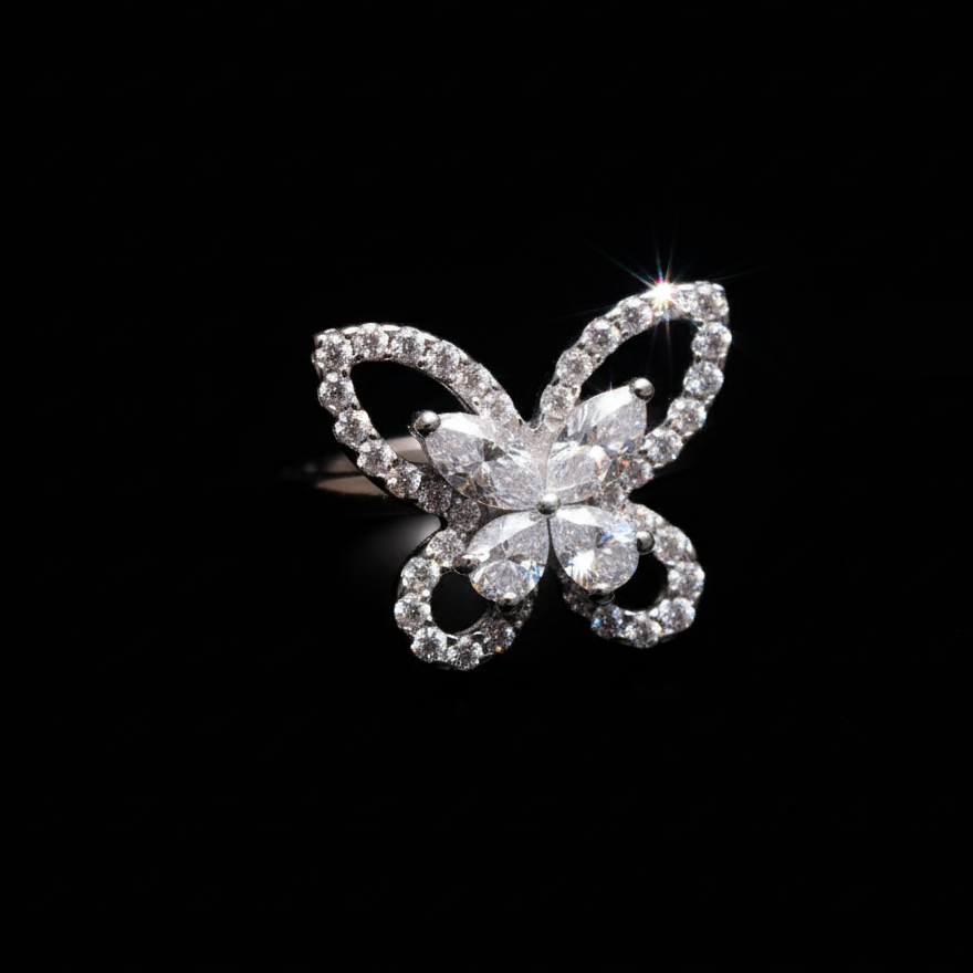 Sterling silver Butterfly Ring with Moissanite in Sterling Silver