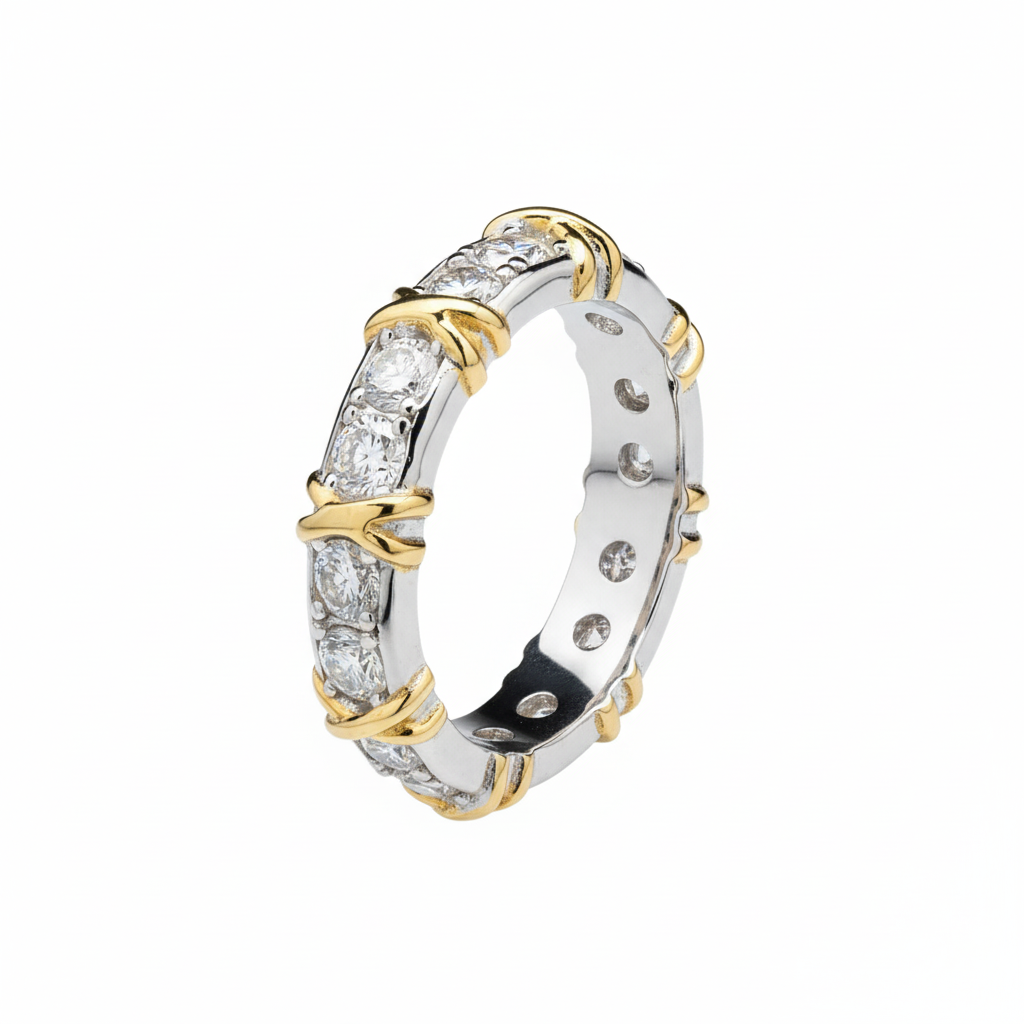 Classic Band Ring with Moissanite in Sterling Silver