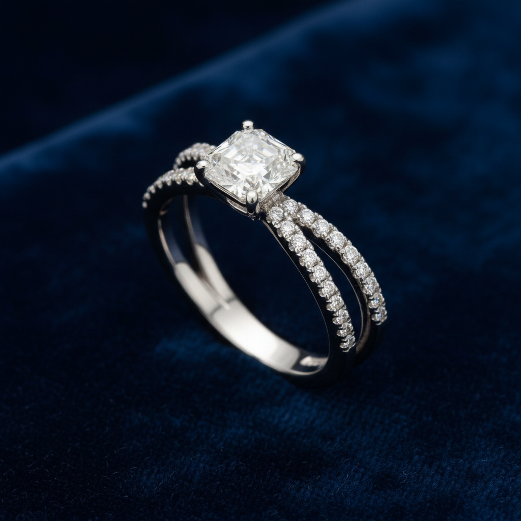 Radiant cut Moissanite Ring in Sterling Silver| Perfect for Daily wear
