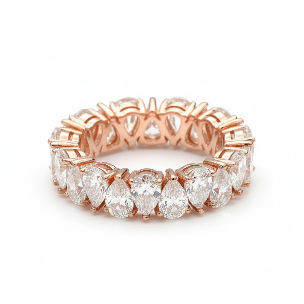 Pear Shape Eternity Band in Sterling Silver with Rose Gold Rhodium