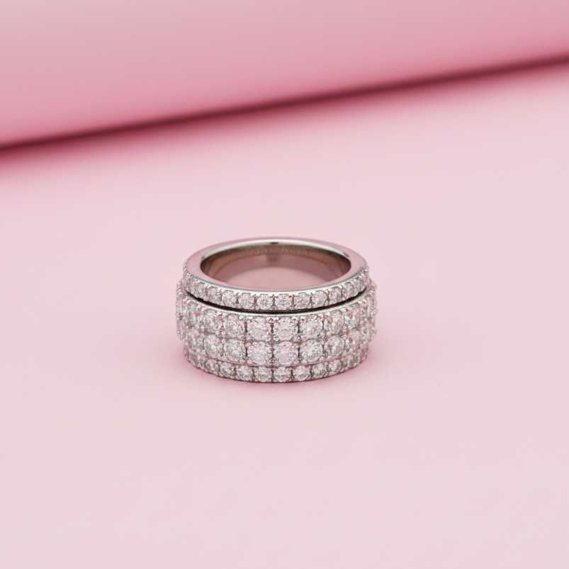 Stress Relief Spinner Ring Band in Sterling Silver with Moissanite in Sterling Silver