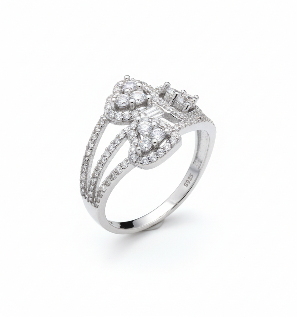3 Stone Moissanite Heart Ring in Sterling Silver