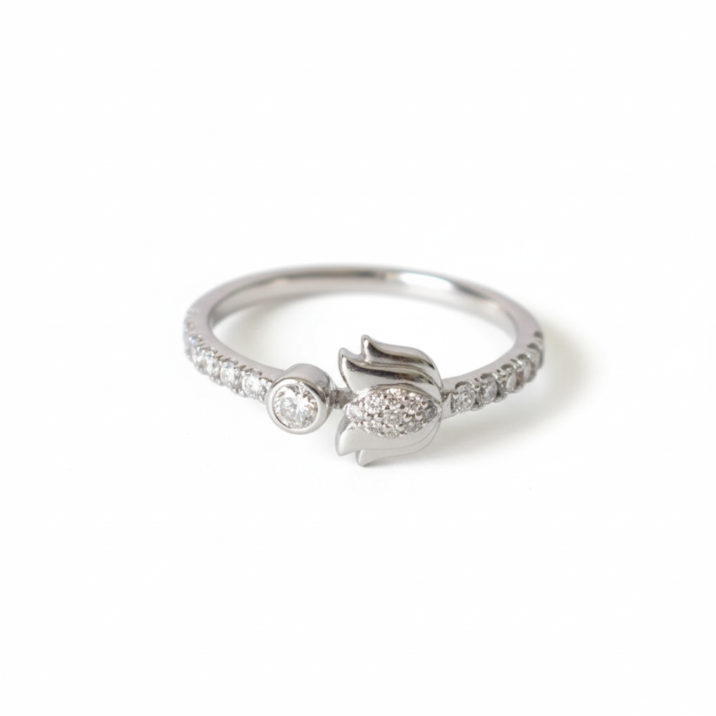 Sterling silver Lotus ring with Moissanite Diamond