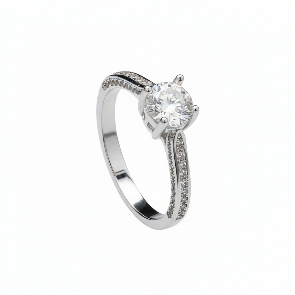 4 Prong Silver Moissanite Wedding Ring