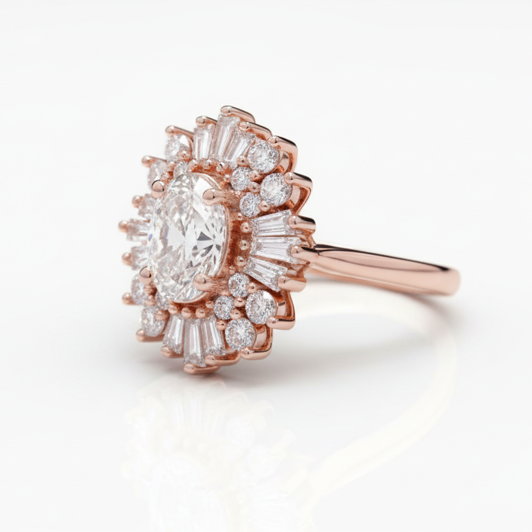 Star Burst Round Moissanite Diamond Ring| 925 silver| Rose Gold