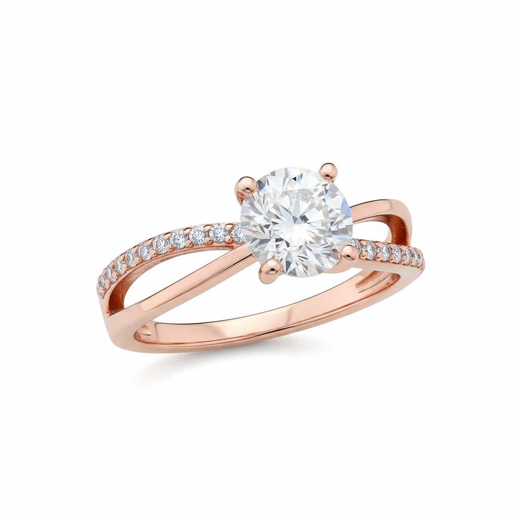 Galaxy Rose Gold Solitaire Ring with Sterling Silver and Moissanite