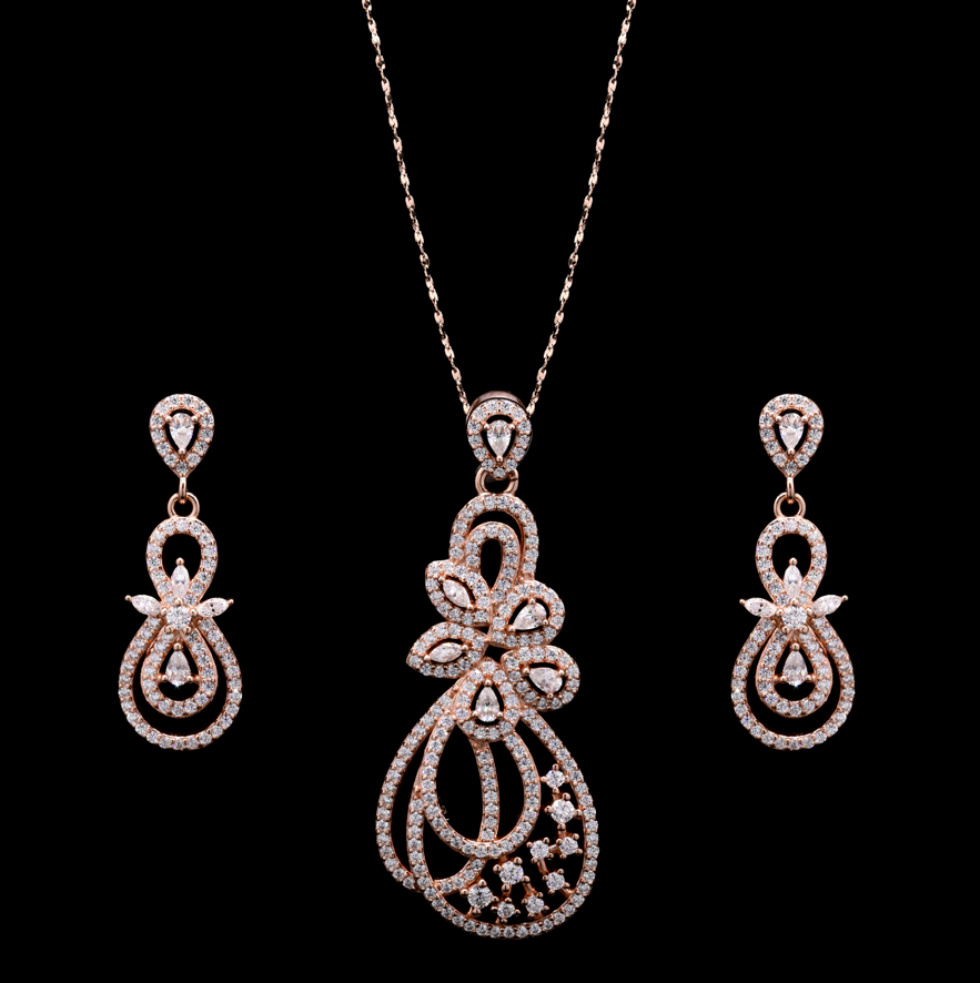 Premium Rose Gold Rhodium Plated Pendant Set in Silver with Moissanite Diamond