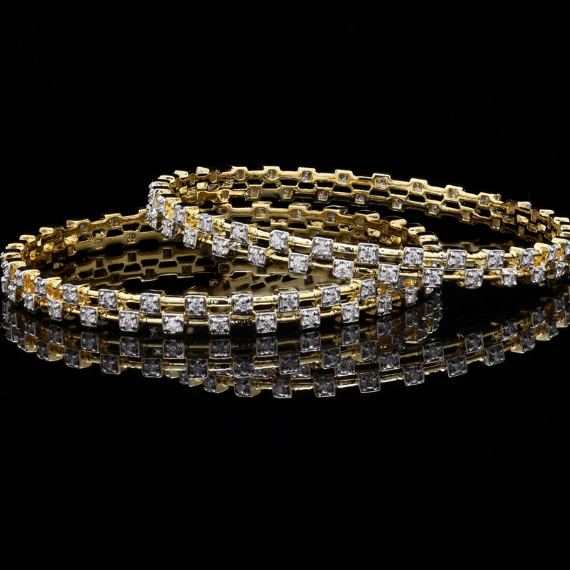 Aurora Gold Rhodium Bangles in Sterling Silver with Moissanite