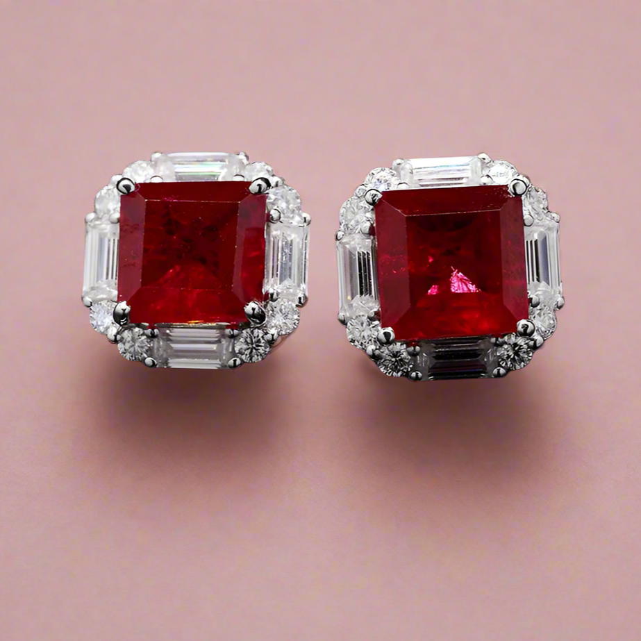 925 Silver Lab-Grown Gemstone Stud Earrings with Moissanite