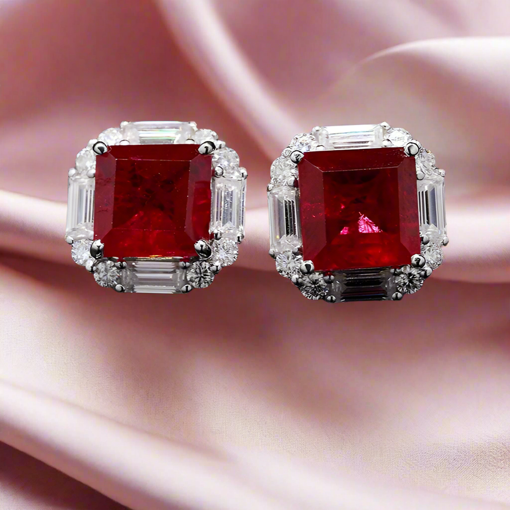 925 Silver Lab-Grown Gemstone Stud Earrings with Moissanite