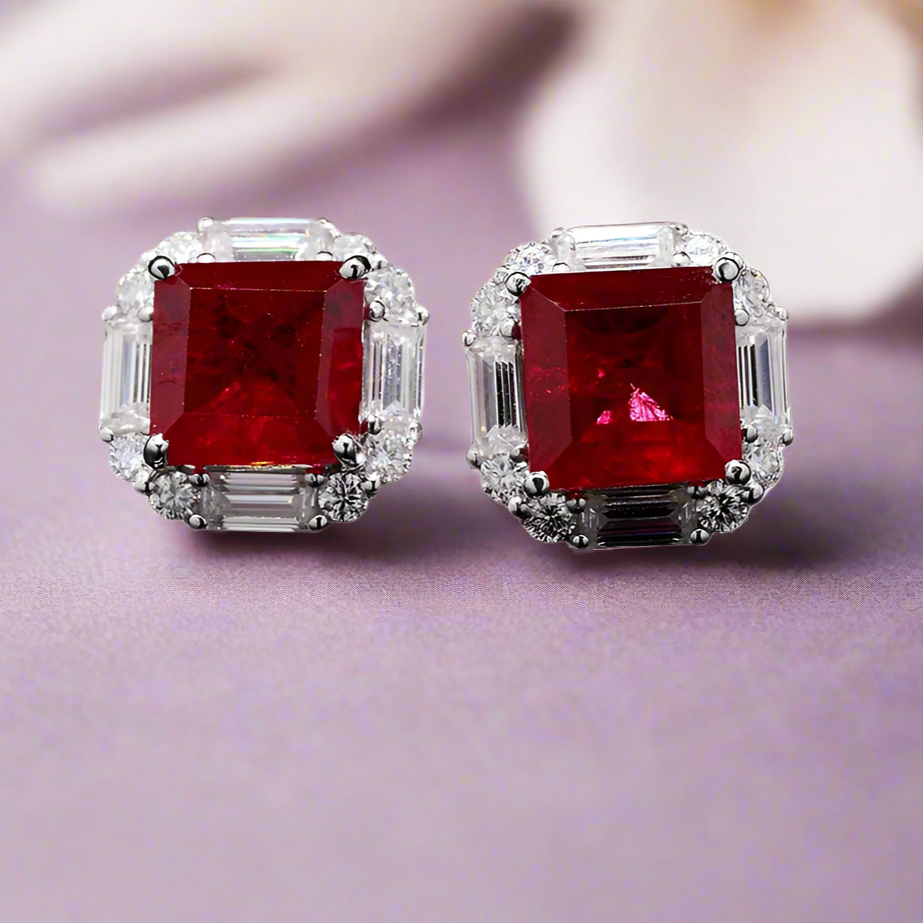 925 Silver Lab-Grown Gemstone Stud Earrings with Moissanite