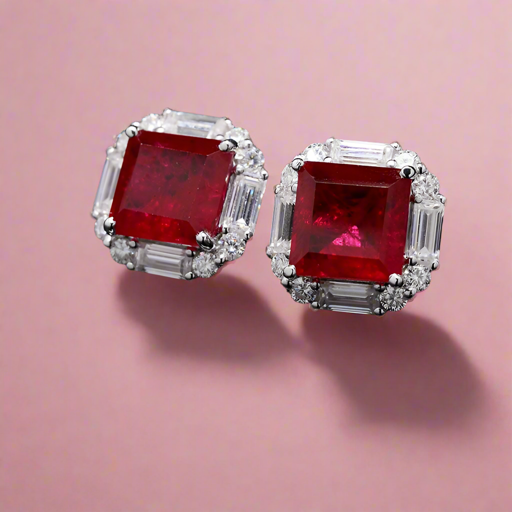 925 Silver Lab-Grown Gemstone Stud Earrings with Moissanite