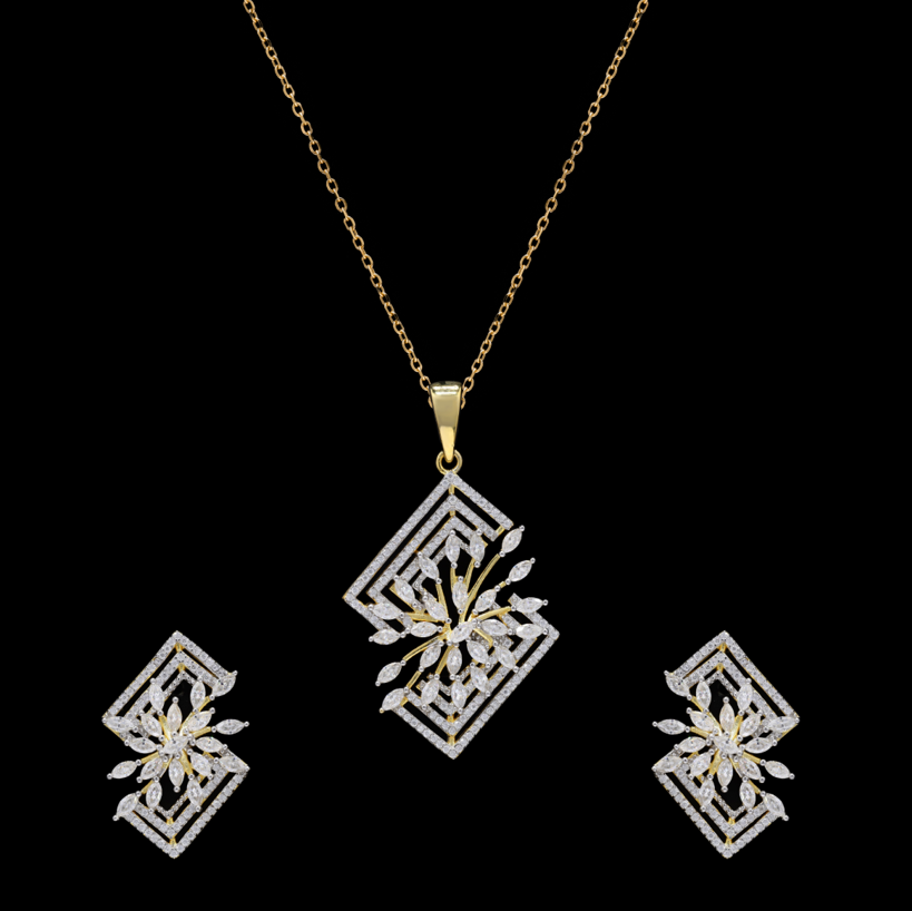 Affordable Moissanite Pendant Set in Silver WITH Gold Rhodium for Party & Bridal Wear